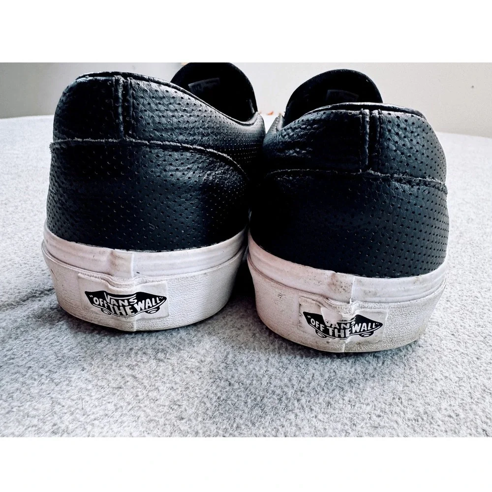 Vans Classic Slip-On Mens 11 Black Perforated Leather Skate Sneakers Streetwear
